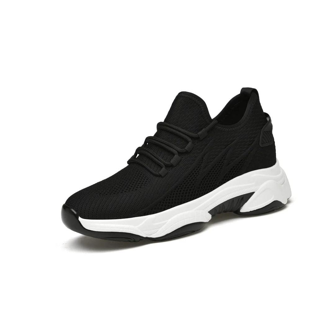 Schwarzer Sneaker mit weißer Sohle, atmungsaktives Mesh, modischer Sportschuh, Unisex.
