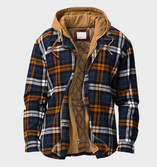 Kariertes Herrenhemd mit Kapuze, warm gefüttert, ideal für Herbst und Winter. Modisches Design, bequem und vielseitig einsetzbar.