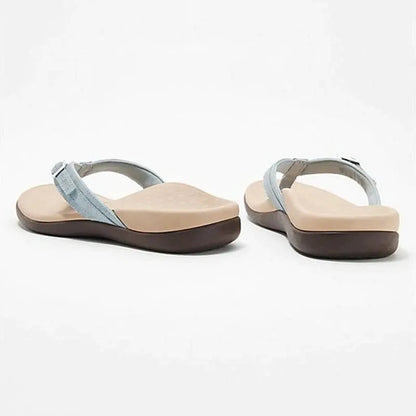 Damen Flip-Flops mit ergonomischem Fußbett, hellblauem Riemen und rutschfester Sohle. Ideal für Sommer, Strand und Freizeit. Komfortable Sandalen.