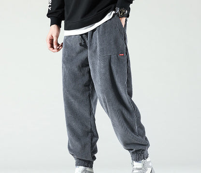 Graue Cordhose für Herren, lässig, bequem, modisch, mit elastischem Bund und Taschen.