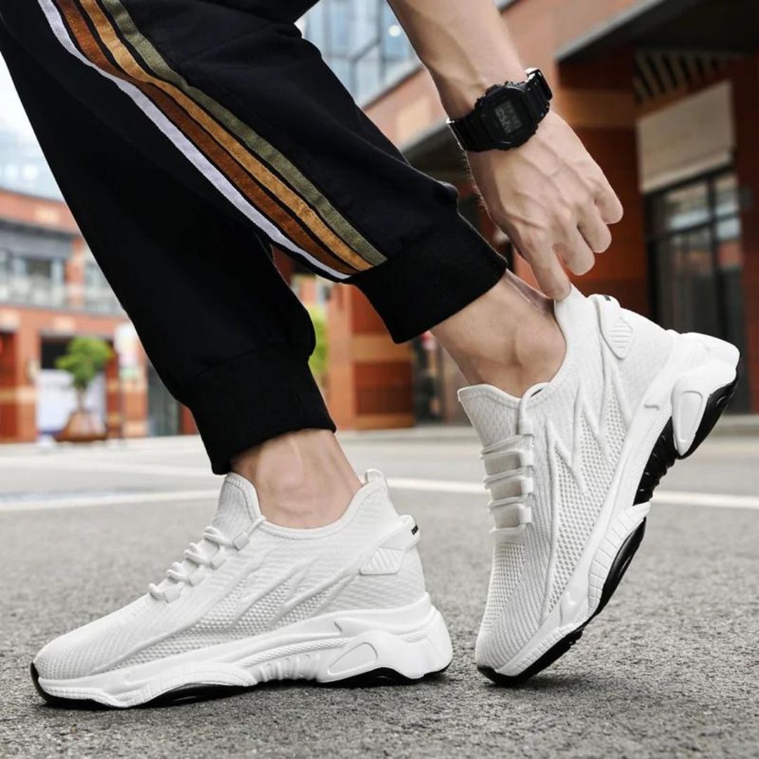 Weiße Herren-Sneaker, atmungsaktiv, sportlich, Straßenmode, bequeme Laufschuhe.