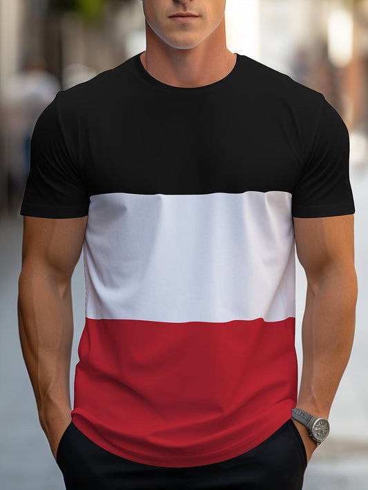 Männer T-Shirt schwarz-weiß-rot, lässig, Baumwolle, Kurzarm, modisch, Streetwear.