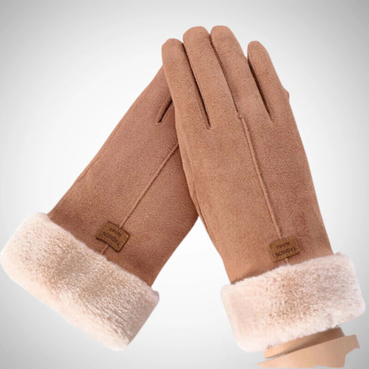 Damenhandschuhe aus Wildleder mit weichem Futter, ideal für Wintermode. Stilvolle, warme Handschuhe in Beige für kalte Tage.