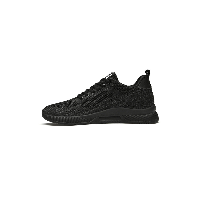 Schwarzer Sneaker aus Mesh, sportlich, atmungsaktiv, ideal für Freizeit und Sport.
