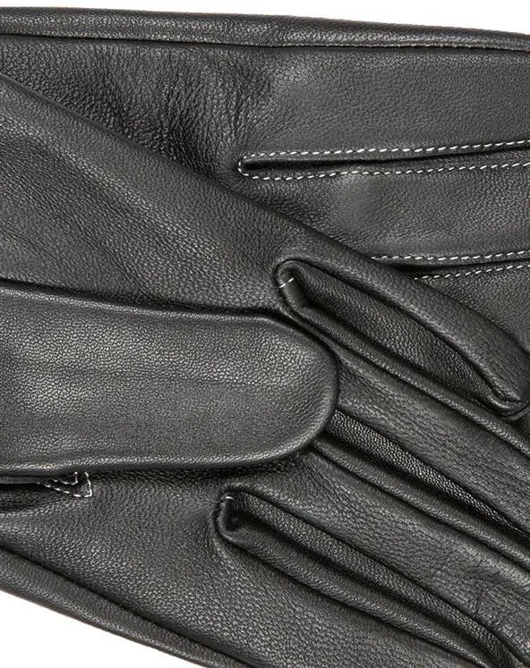 Schwarze Lederhandschuhe aus hochwertigem Material, elegant und stilvoll, ideal für Herbst und Winter. Perfekt für Modebewusste und Outdoor-Aktivitäten.