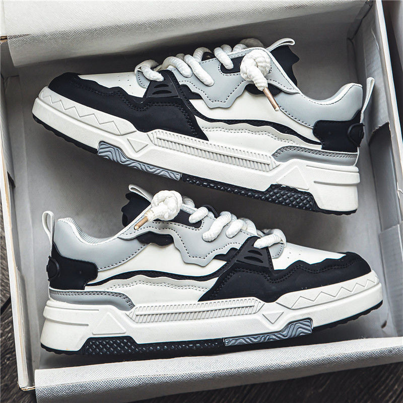 Schwarz-weiße Sneaker, modisches Design, bequeme Freizeitschuhe, Unisex, in Schuhkarton.