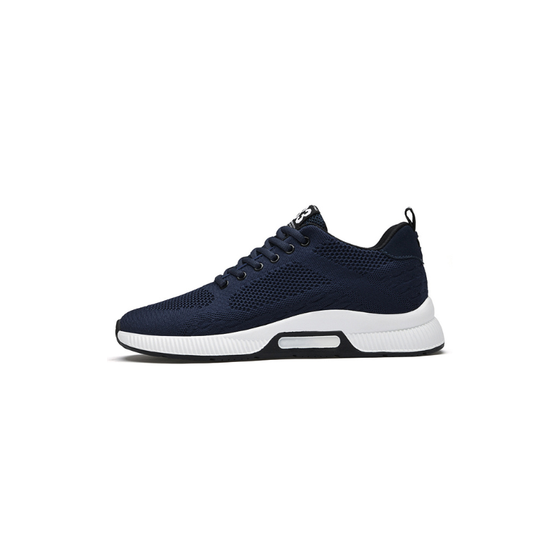 Dunkelblauer Sneaker aus Mesh mit weißer Sohle, Herrenlaufschuh, atmungsaktiv und leicht.