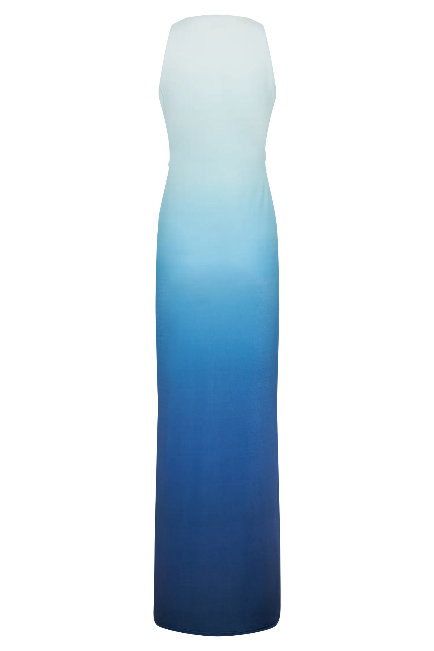 Ärmelloses Maxikleid in Blau-Verlauf, elegantes Design, ideal für Sommermode. Perfekt für Abendveranstaltungen und stilvolle Anlässe.