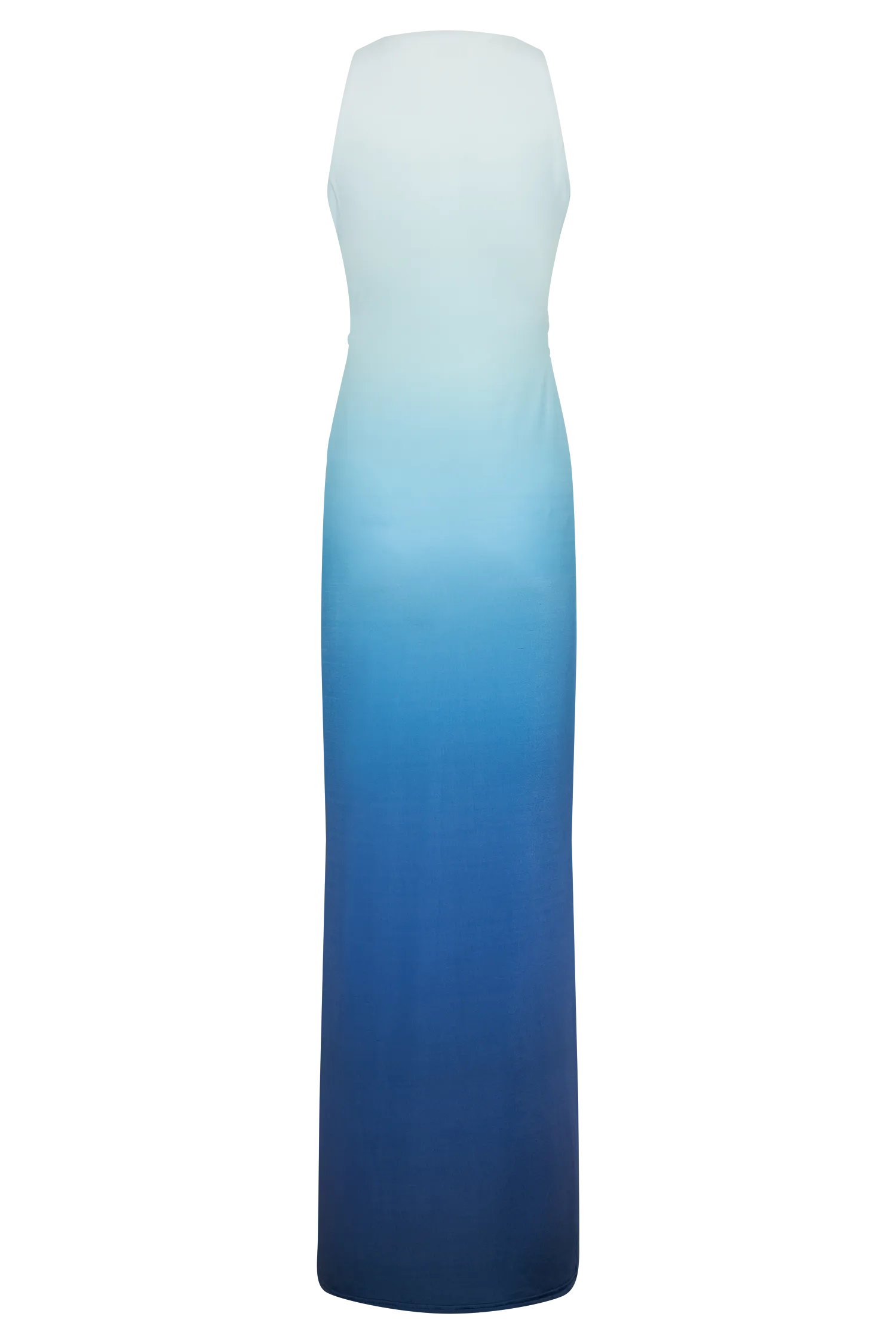 Ärmelloses Maxikleid in Blau-Verlauf, elegantes Design, ideal für Sommermode. Perfekt für Abendveranstaltungen und stilvolle Anlässe.