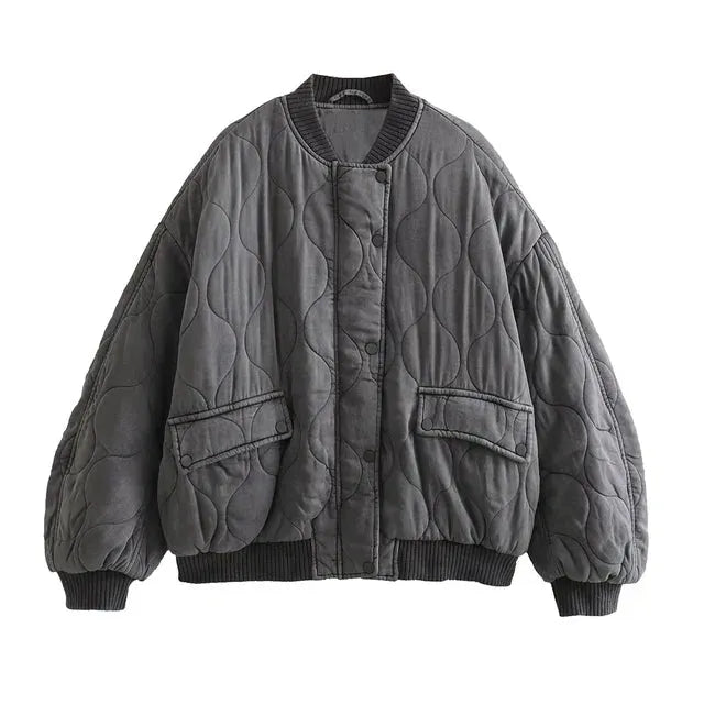 Elegante Damen-Bomberjacke, langärmelig, locker, in Grau. Perfekt für Club- und Party-Outfits 2023. Modische, lässige Oberbekleidung.