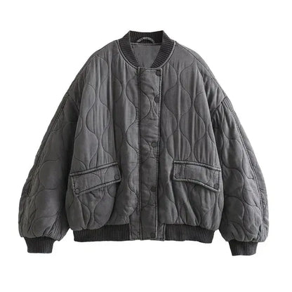 Elegante Damen-Bomberjacke, langärmelig, locker, in Grau. Perfekt für Club- und Party-Outfits 2023. Modische, lässige Oberbekleidung.