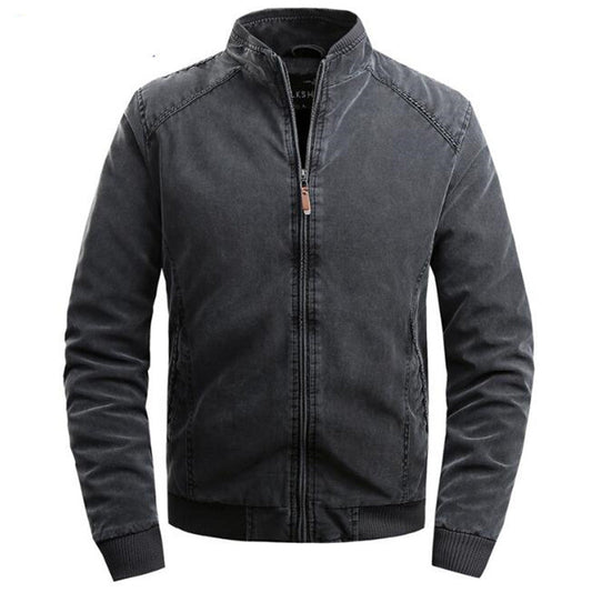 Schwarze Herren-Bomberjacke aus Baumwolle, Reißverschluss, Stehkragen, modisch, lässig, ideal für Herbst und Frühling, vielseitig kombinierbar.