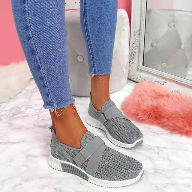 Graue Damen-Sneaker mit Klettverschluss, rutschfest, bequem, verbessern die Laufhaltung.