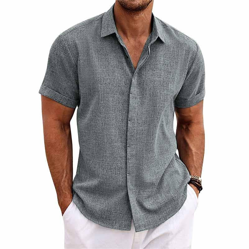 Kurzarmhemd für Herren in Grau, lässig und stilvoll, ideal für Sommermode. Perfekt kombinierbar mit Freizeitoutfits. Hochwertige Baumwolle.