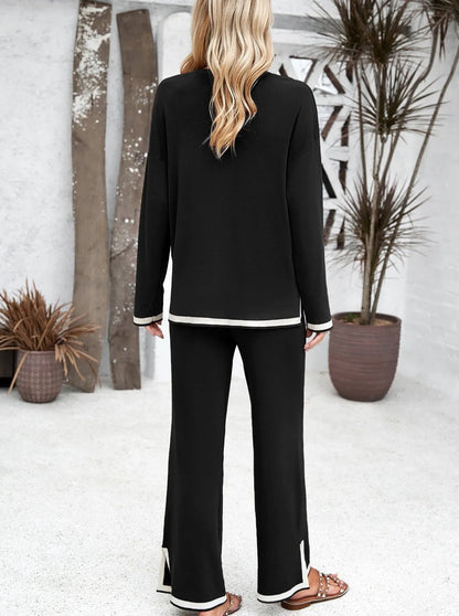 Damen-Loungewear-Set in Schwarz, gemütlich und stilvoll, ideal für Zuhause. Perfekt für entspannte Tage, modisch und bequem.