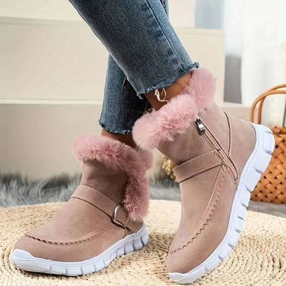 Damen Winterstiefel rosa, gefüttert, mit Reißverschluss und Schnalle, rutschfeste Sohle. Perfekt für kalte Tage. Modisch und bequem.