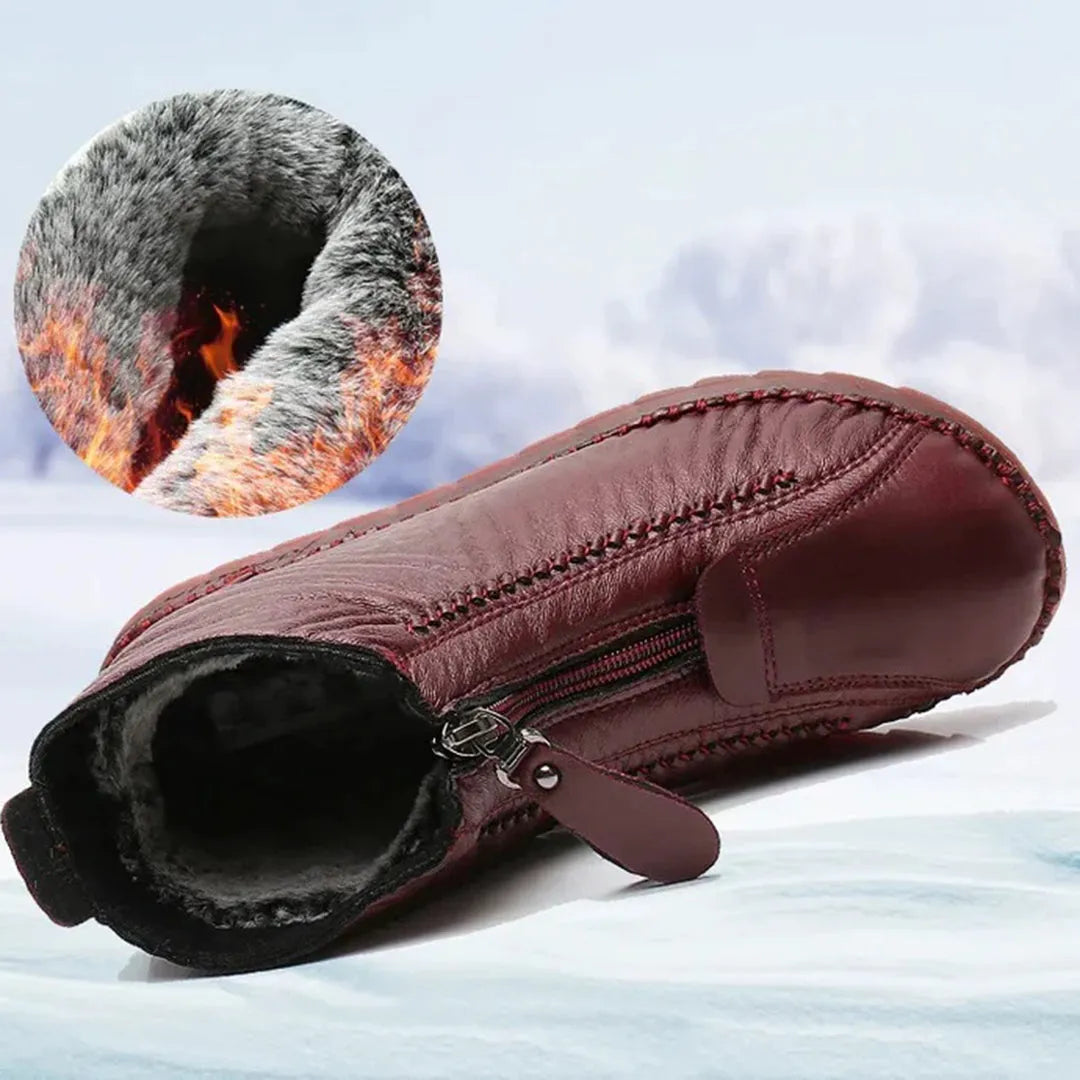 Warme Winterstiefel aus Leder mit Reißverschluss, gefüttert mit Kunstfell. Ideal für kalte Temperaturen. Bequeme, rutschfeste Sohle.