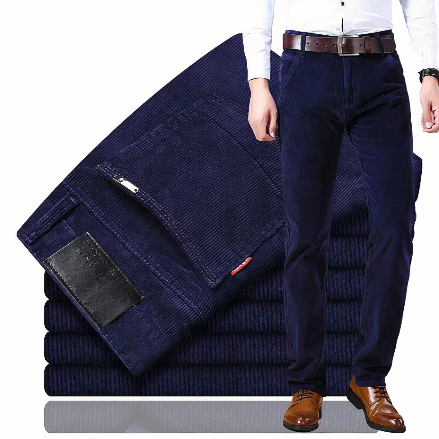 Dunkelblaue Cordhose für Herren, elegant, modisch, bequem, ideal für Business und Freizeit.