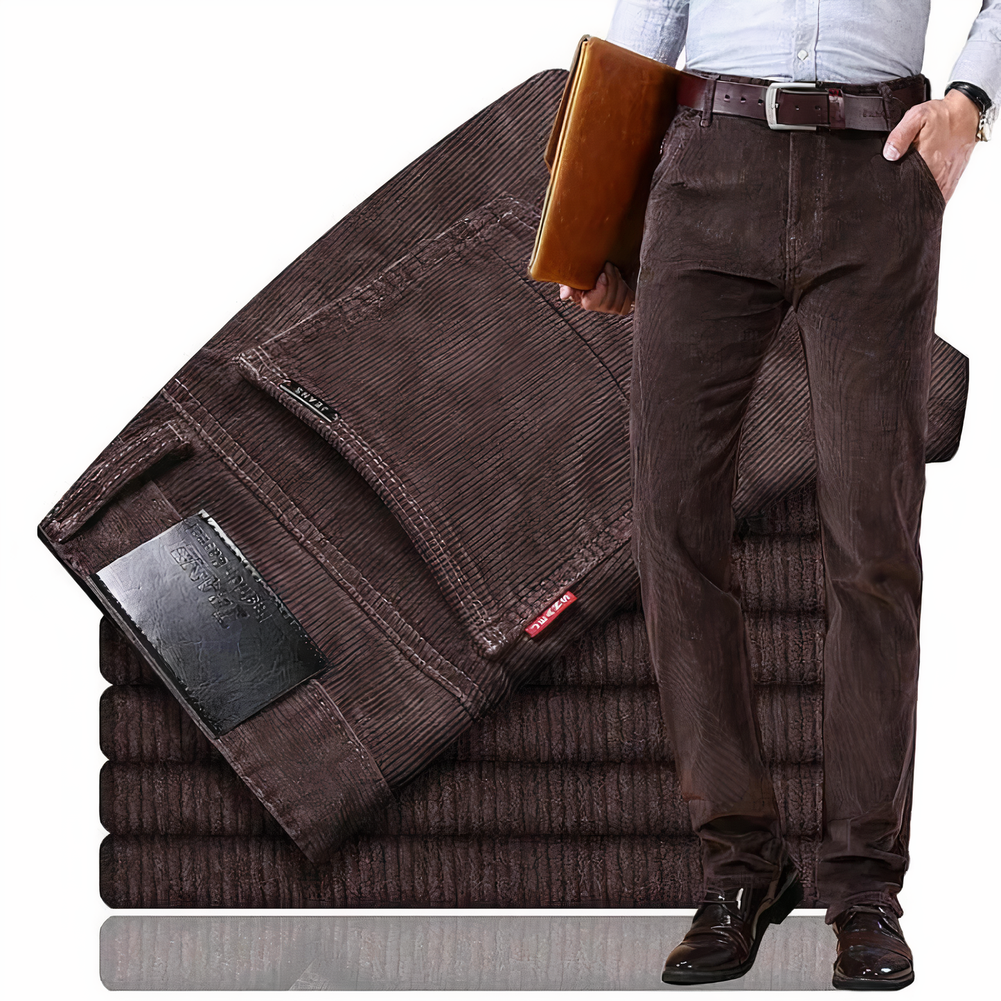 Braune Cordhose für Herren, elegant, klassisch, ideal für Business und Freizeit.