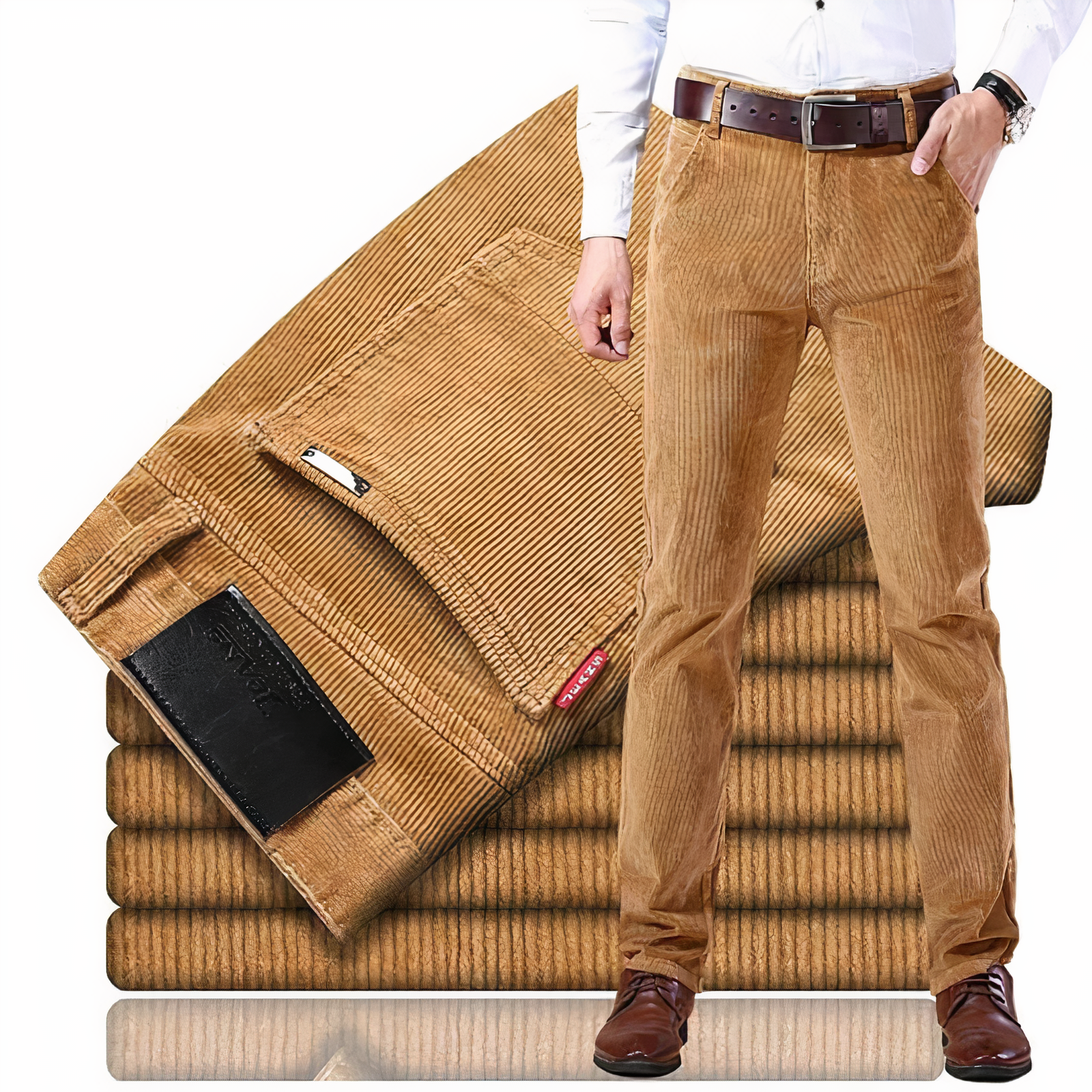 Herren Cordhose beige, elegant, modisch, bequem, ideal für Büro und Freizeit.