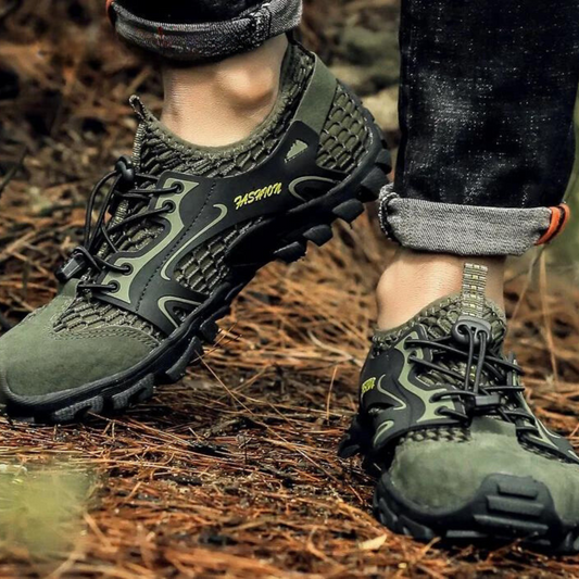 Outdoor-Schuhe für Herren, grün, rutschfest, atmungsaktiv, ideal für Wandern und Trekking. Robuste Sohle, modisches Design, hoher Tragekomfort.