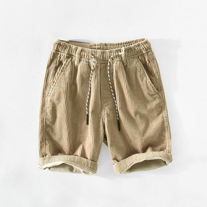 Beige Cord-Shorts für Herren, Kordelzug, Sommermode, lässig, bequem, Baumwolle.