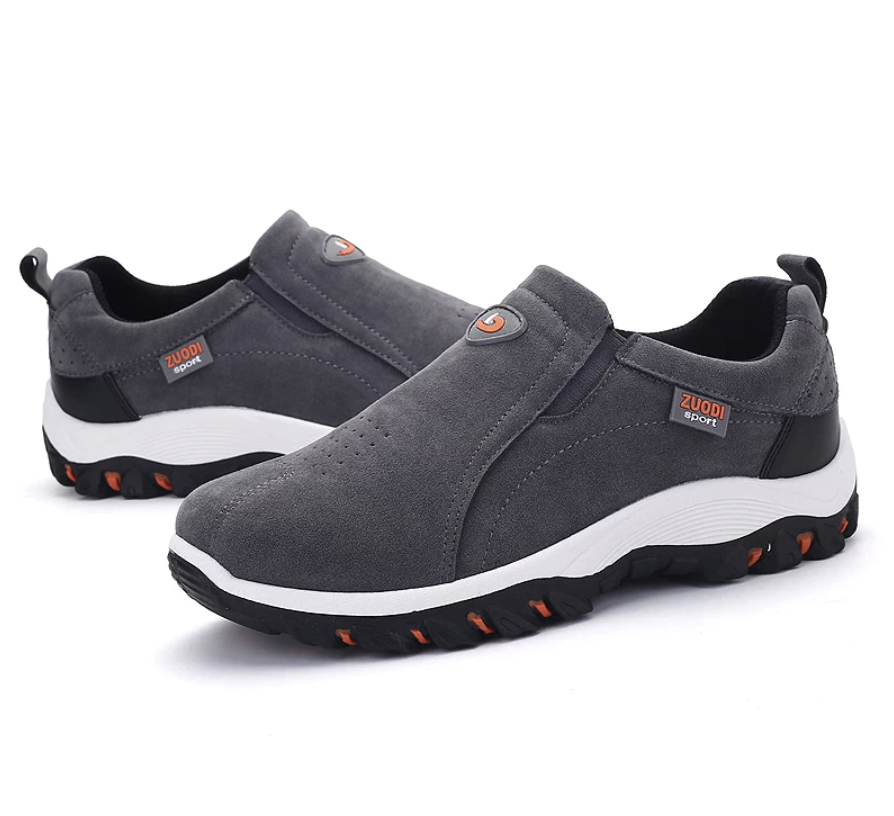Graue Herren-Sneaker aus Wildleder, rutschfeste Sohle, sportlich, bequem, modisch.