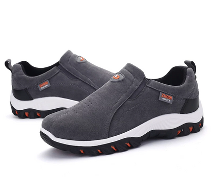 Graue Herren-Sneaker aus Wildleder, rutschfeste Sohle, sportlich, bequem, modisch.