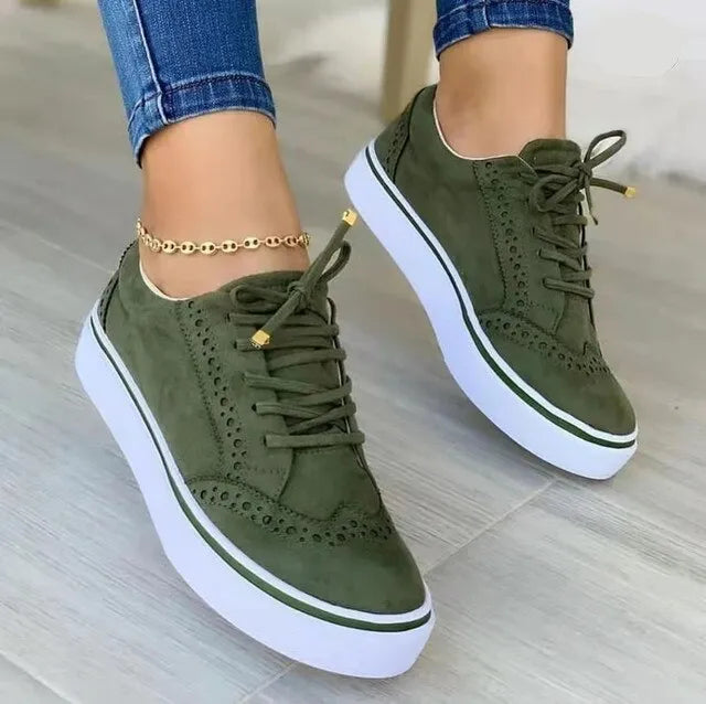 Damen-Sneaker 2023: Grüne flache Freizeitschuhe mit Schnürung, vielseitig und modisch, ideal für Frühling. Bequeme Turnschuhe für Alltag.
