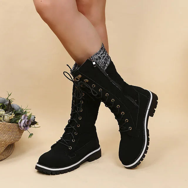 Damenstiefel 2024: Bequeme, rutschfeste, schwarze Stiefel in Übergröße. Modisch, mittellang, ideal für Herbst. Perfekt für jeden Anlass.