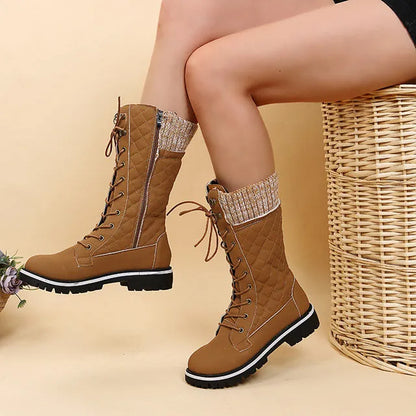 Damenstiefel 2024: Bequeme, rutschfeste, mittelgroße Stiefel in Lila. Modisch und ideal für den Herbst. Große Größen verfügbar.