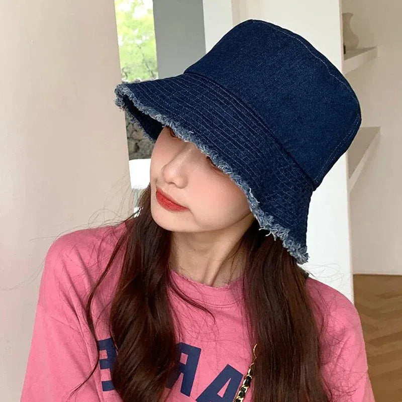 Damen-Bucket-Hat aus Baumwolle, blau, modisch und wendbar. Perfekt für Sommer, Strand und Reisen. Trendiger Fischerhut für Frauen.