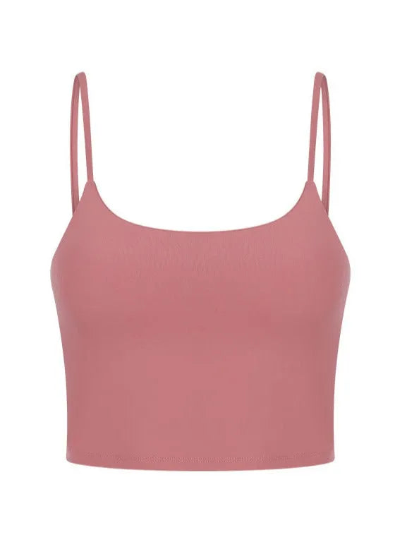 Rosa Crop-Top mit Spaghettiträgern, ideal für Sommermode. Bequemes, stilvolles Design, perfekt kombinierbar für Freizeit- und Alltagslooks.