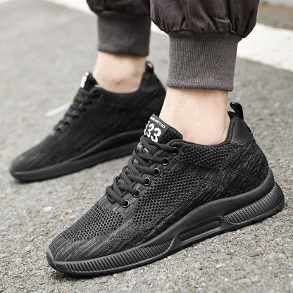 Schwarze Herren-Sneaker, atmungsaktiv, sportlich, Straßenmode, bequem, Größe 43.