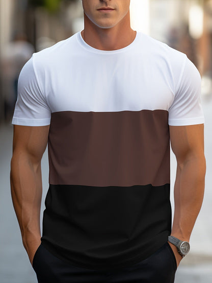 Männer T-Shirt, weiß-braun-schwarz, Kurzarm, Baumwolle, lässig, modisch, Streetwear.