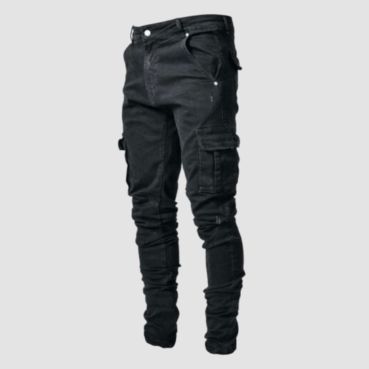 Schwarze Ultra-Stretch-Cargo-Jeans für Herren, modisch, bequem, vielseitig.
