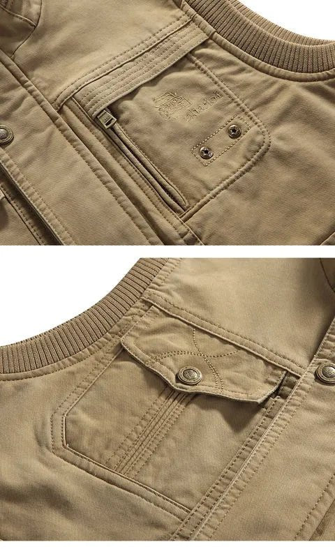 Vintage Herrenweste mit mehreren Taschen, beige, Baumwolle, Outdoor-Bekleidung.