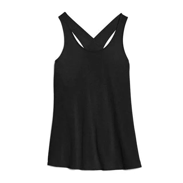 Schwarzes Sporttop mit überkreuztem Rücken, ärmellos, ideal für Fitness und Yoga. Atmungsaktives Material, modisches Design, Größe S.